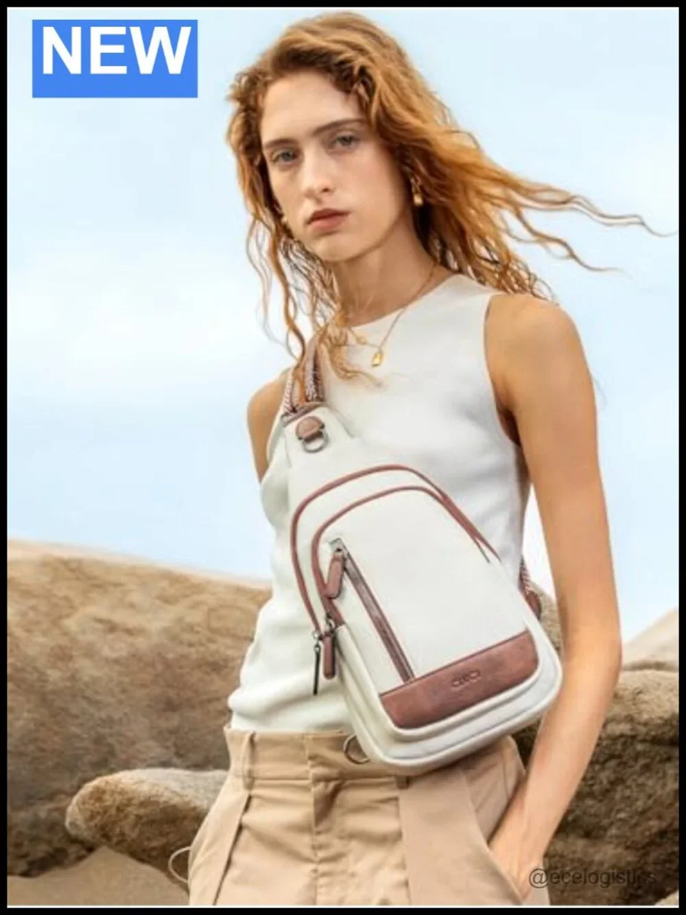 Faux Leather Sling Backpack Crossbody Bag with Multiple Pockets